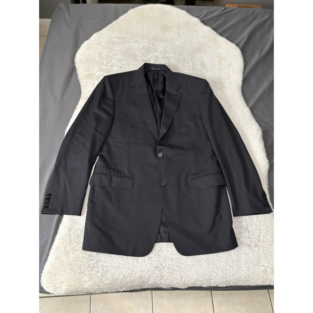 Canali Mens Black‎ Stripes Wool Blazer Jacket Size 42L EU 52L 2 Button